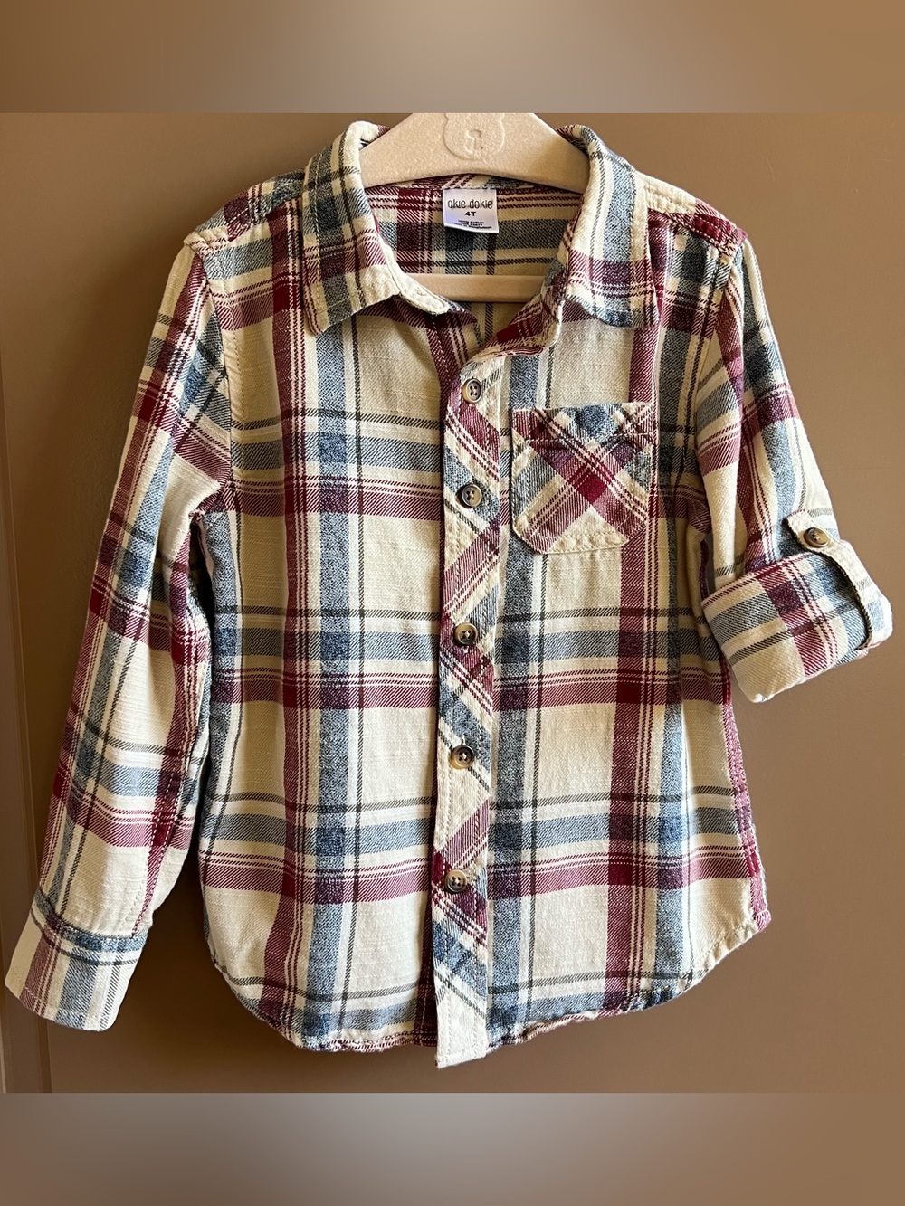 Okie Dokie 4T Plaid Cotton Flannel Button Up Shirt Unisex